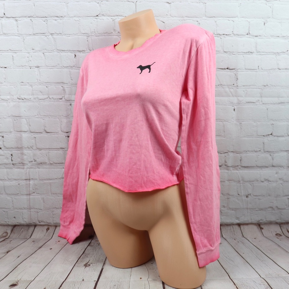 VS PINK Logo Long Sleeve Crop tee shirt Top ombré - Picture 5 of 8